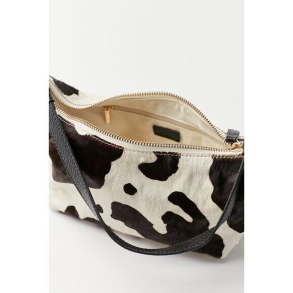 UO Luna Baguette Shoulder Bag Leather Calf Hair Slouchy Purse w/ Cow Print - Picture 6 of 10
